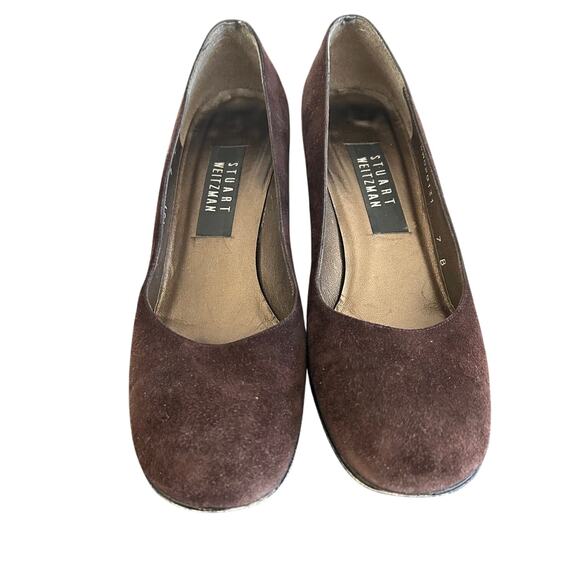 Stuart Weitzman Shoes Suede Brown Kitten Heel SZ7 Round Toe - Picture 1 of 10